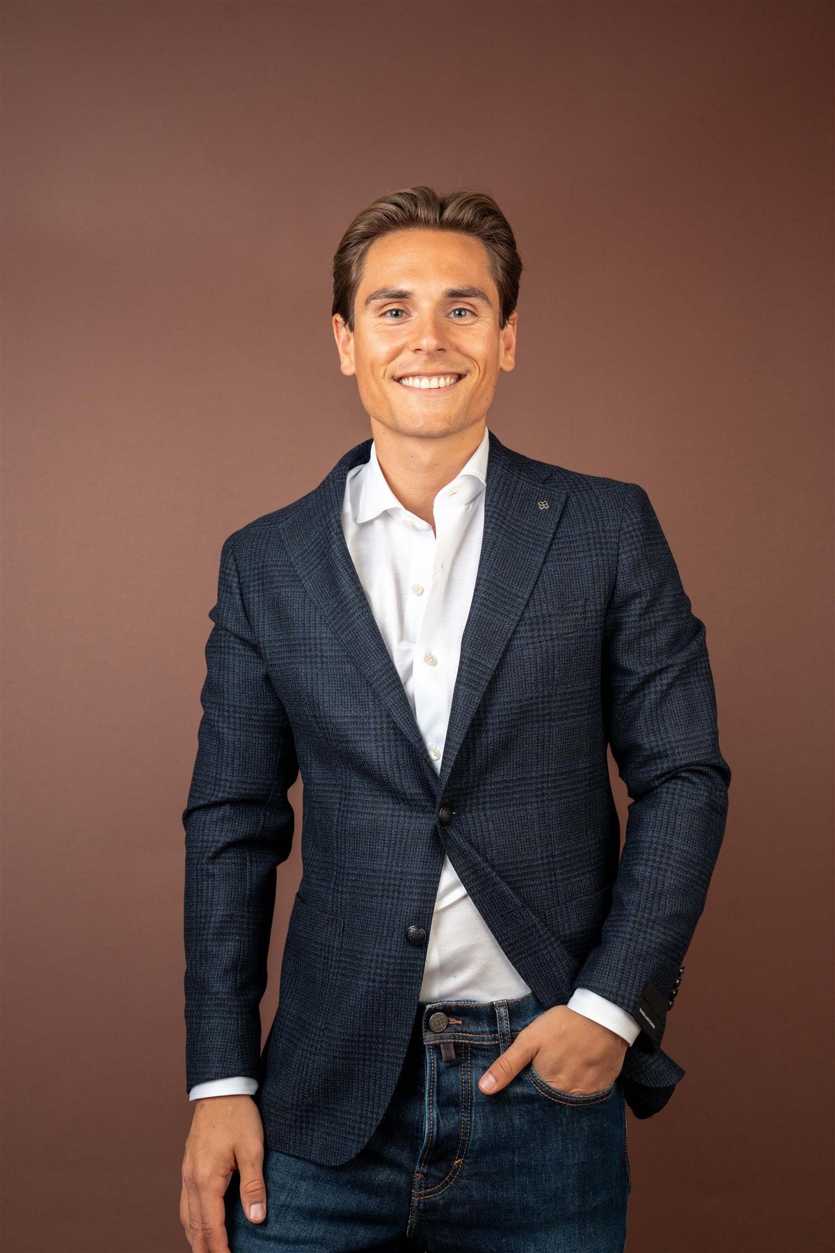 Check Wool Blazer - Navy