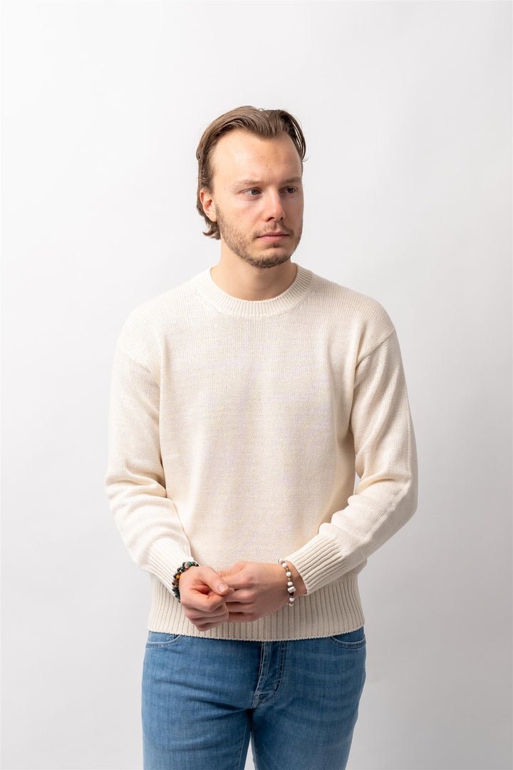 Knitted Cotton Crew Neck Hvit