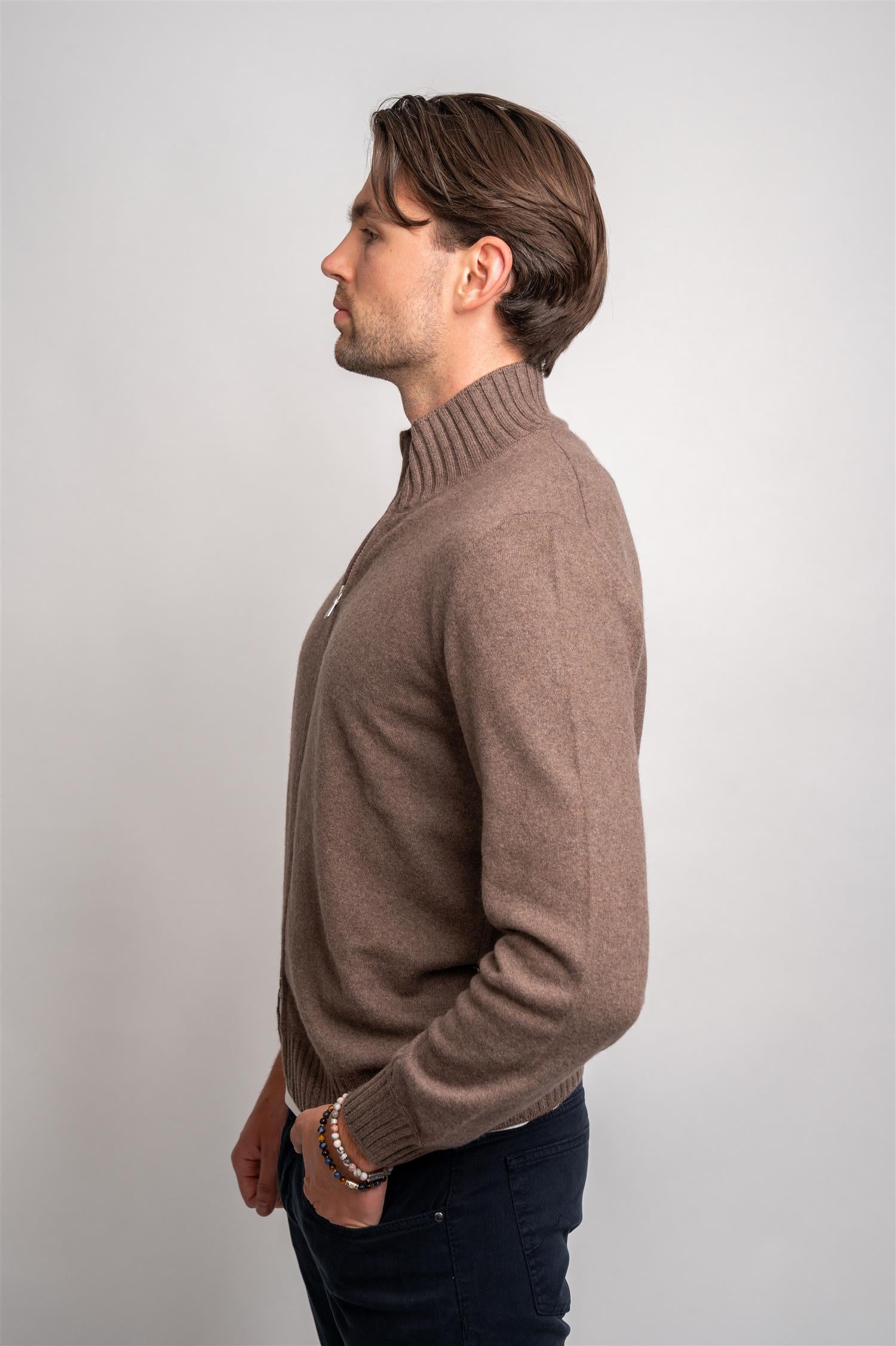 Full Zip Felted Cashmere - Brown
