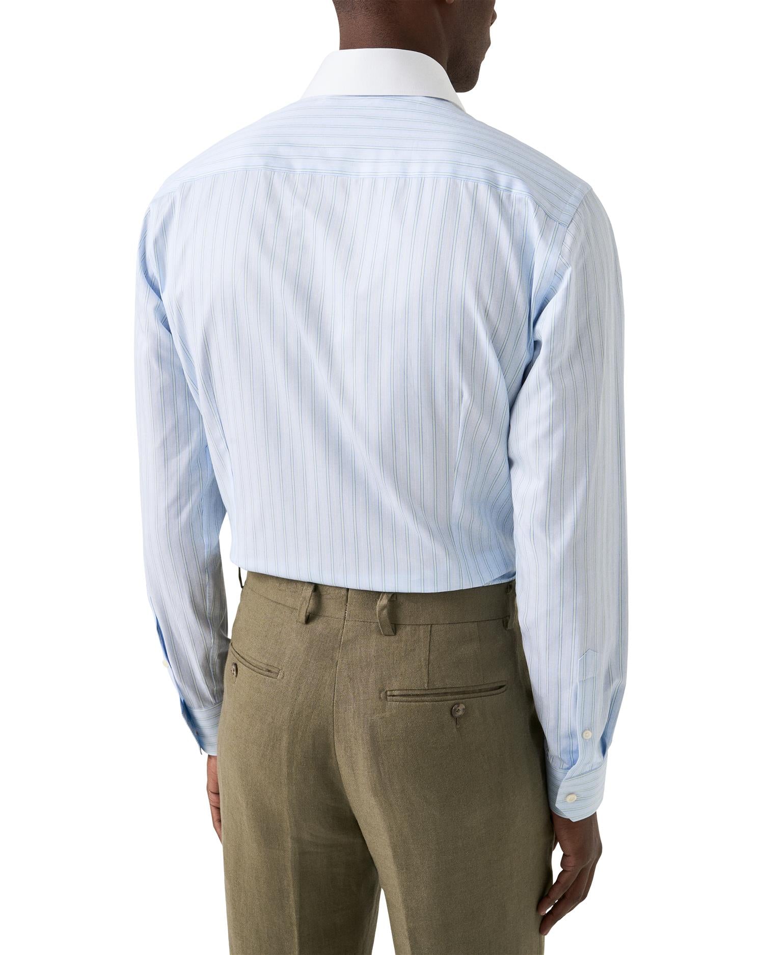 Slim White Collar Striped  - Light Blue