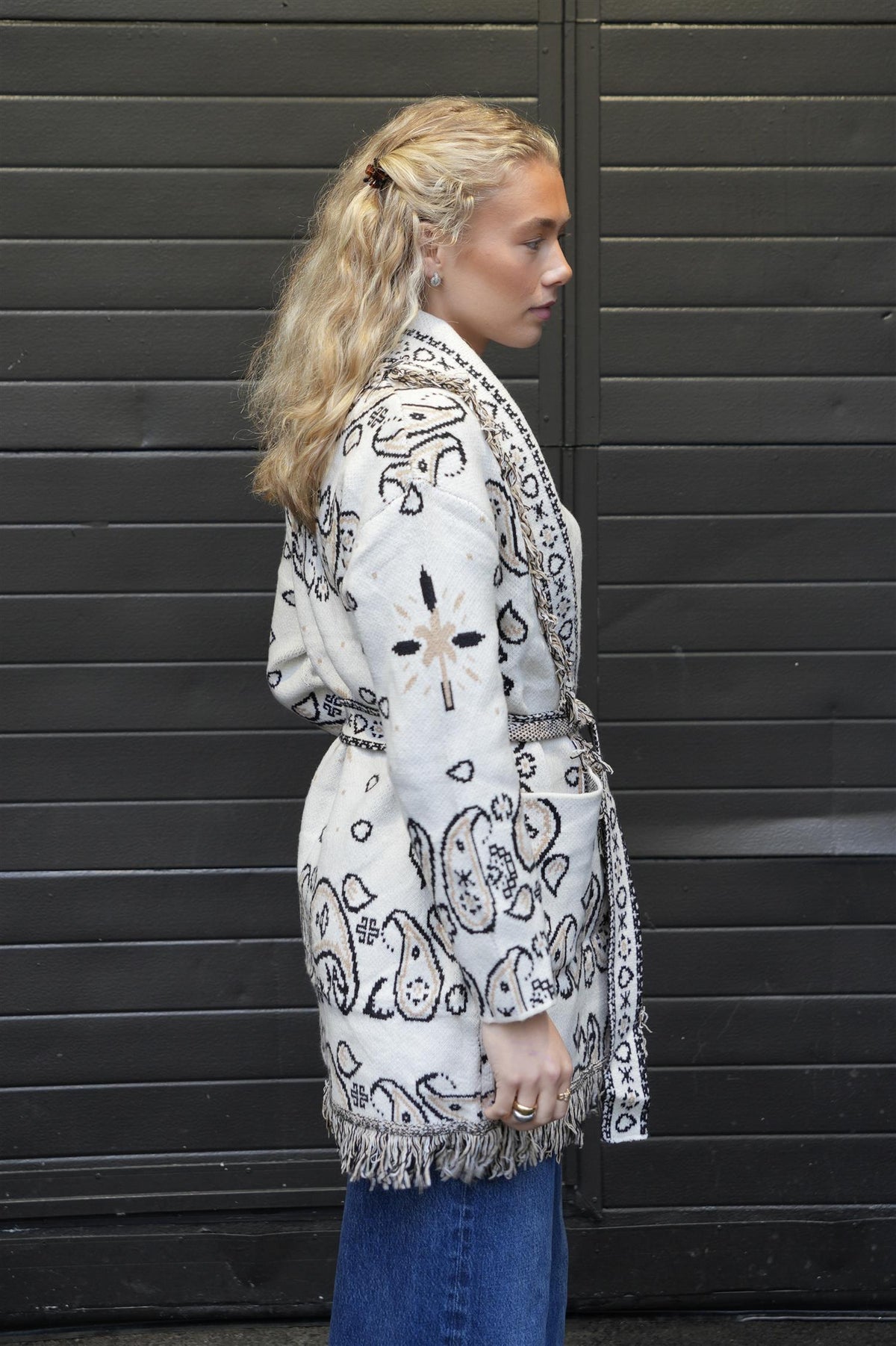 Long Fringed Paisley Jacket - White
