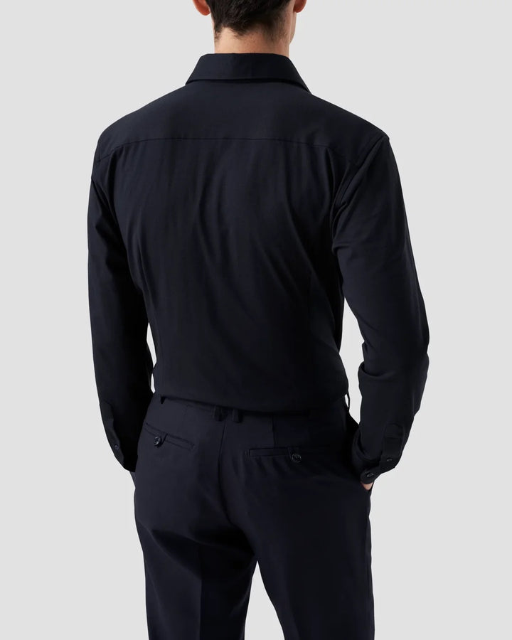 Navy Blue Cotton Four-Way Stretch Shirt Slim