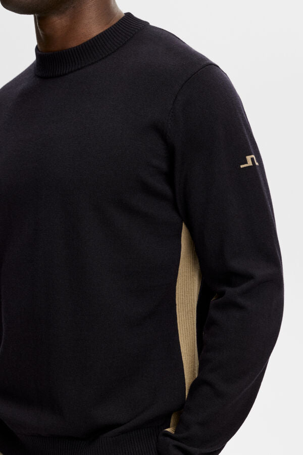 Chester Side Stripe Knit Crew - Black