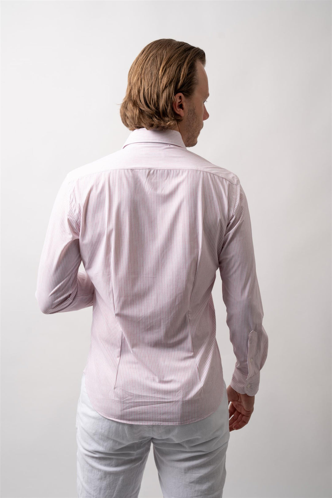 Man Shirt Woven rosa stripet