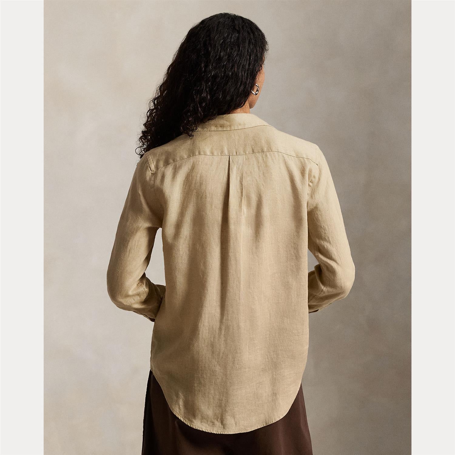 Classic-Long Sleeve-Button Front Shirt Beige