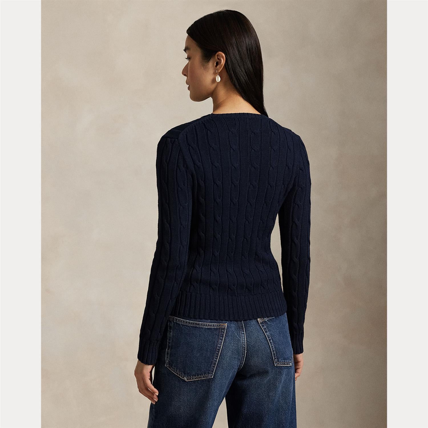 Cable-Knit Cotton Crewneck Sweater Hunter Navy