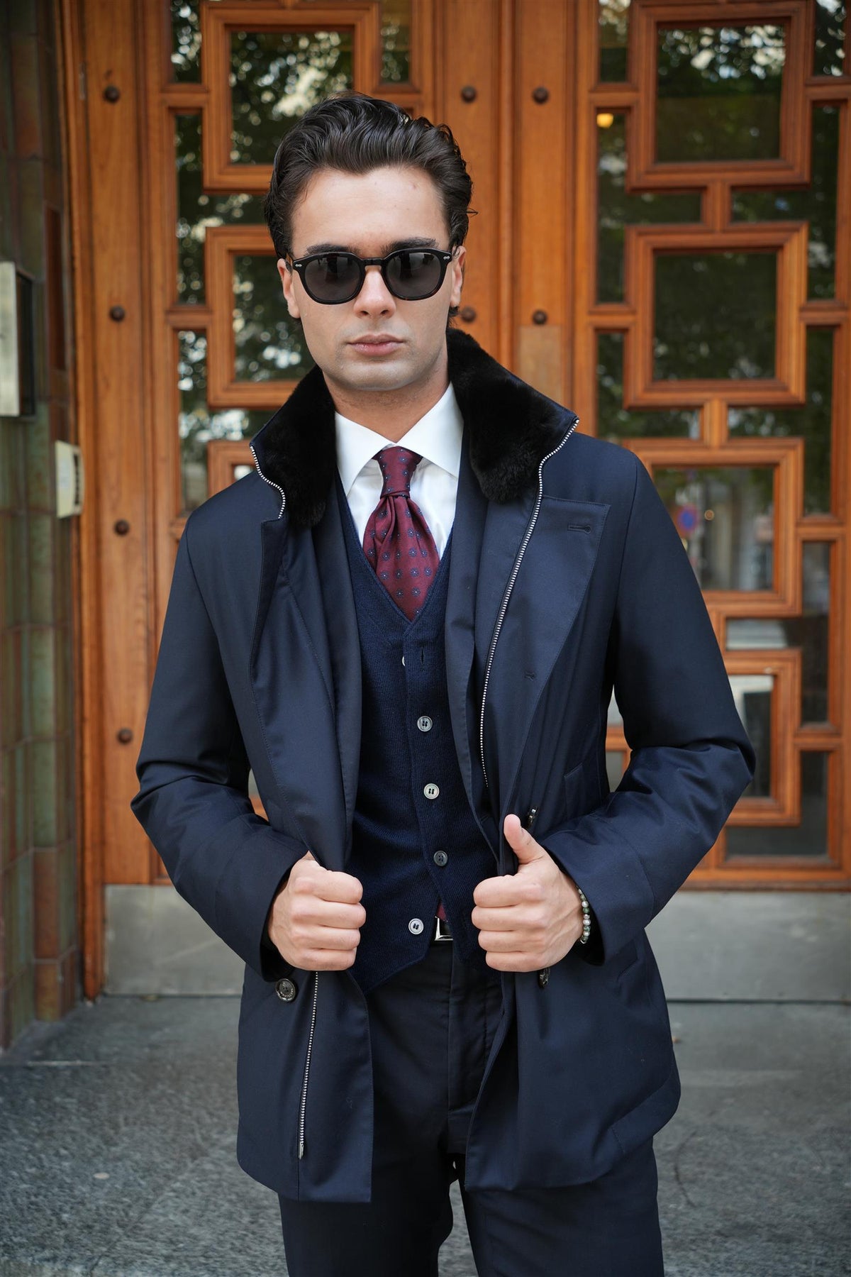 Double Breasted Down Jacket - Navy
