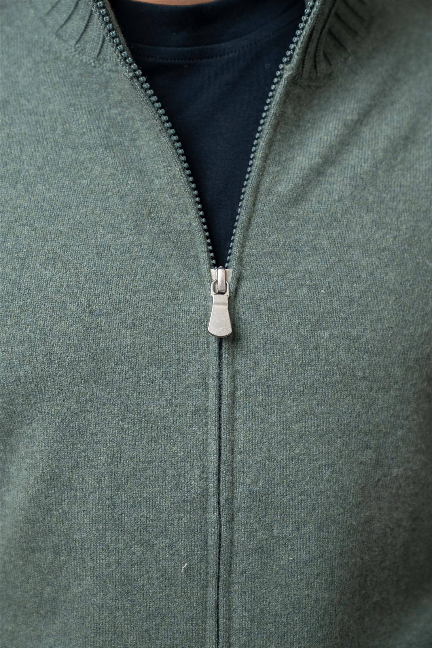 Full Zip - Felted Cashmere - Blue Melange