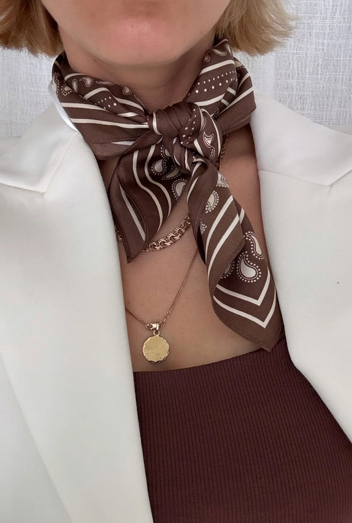 Paisley Scarf Mocha Mousse & Cream 50x50