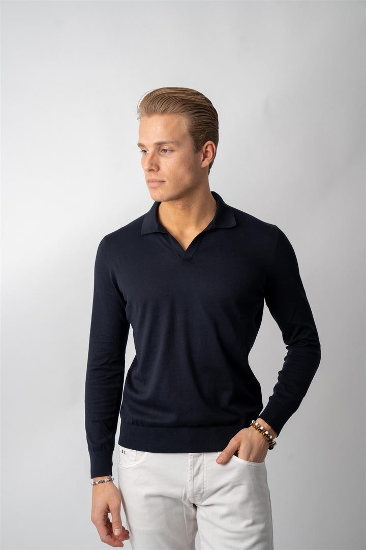 Cotton LS Polo - Navy