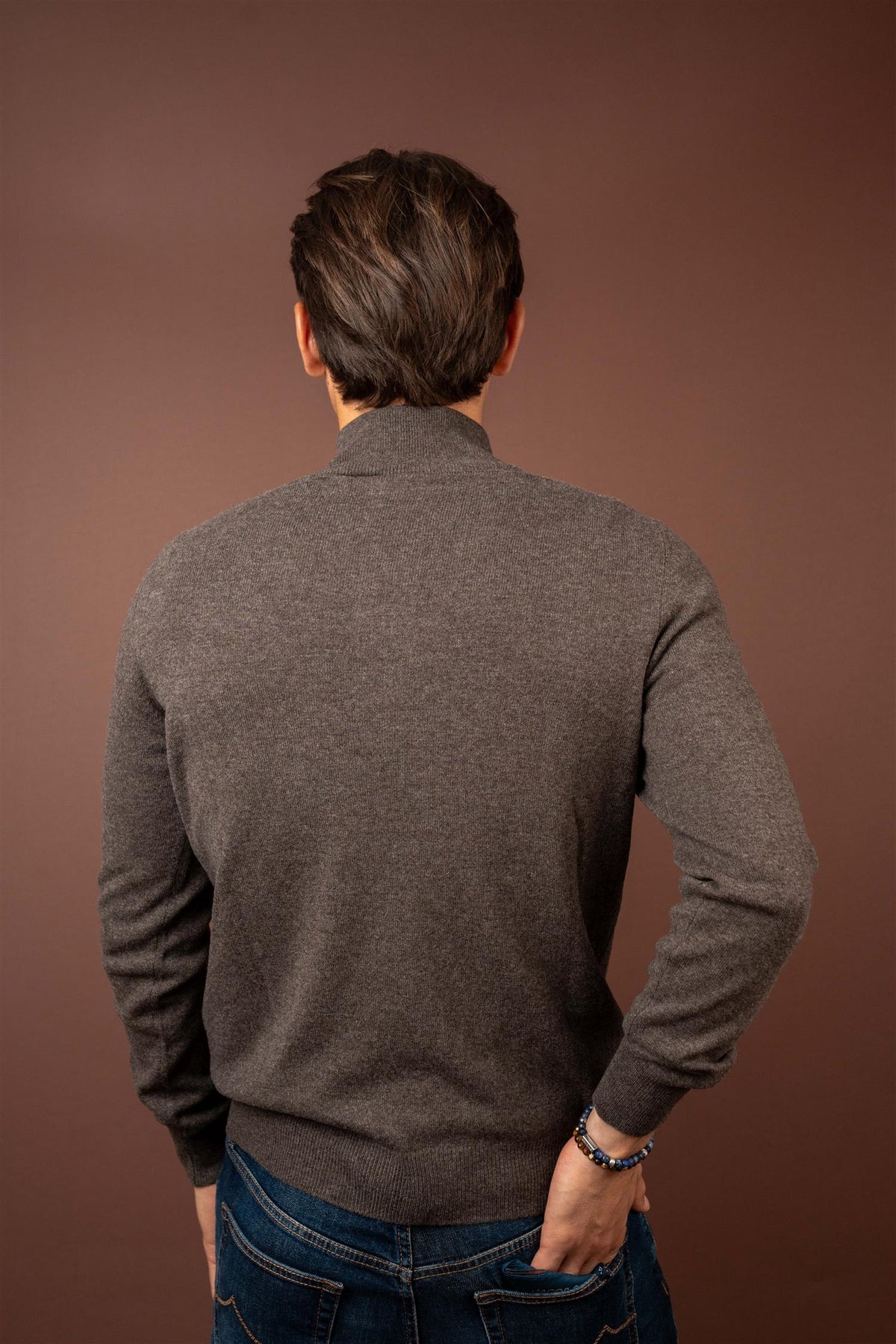 Quarter Zip Wool - Cashmere - Brown