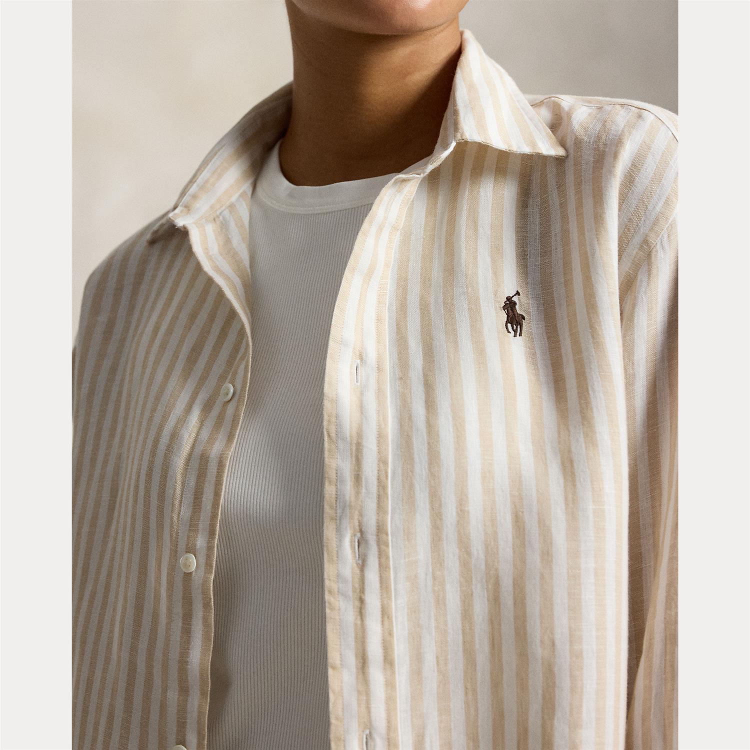Wide Cropped Gingham Linen Shirt