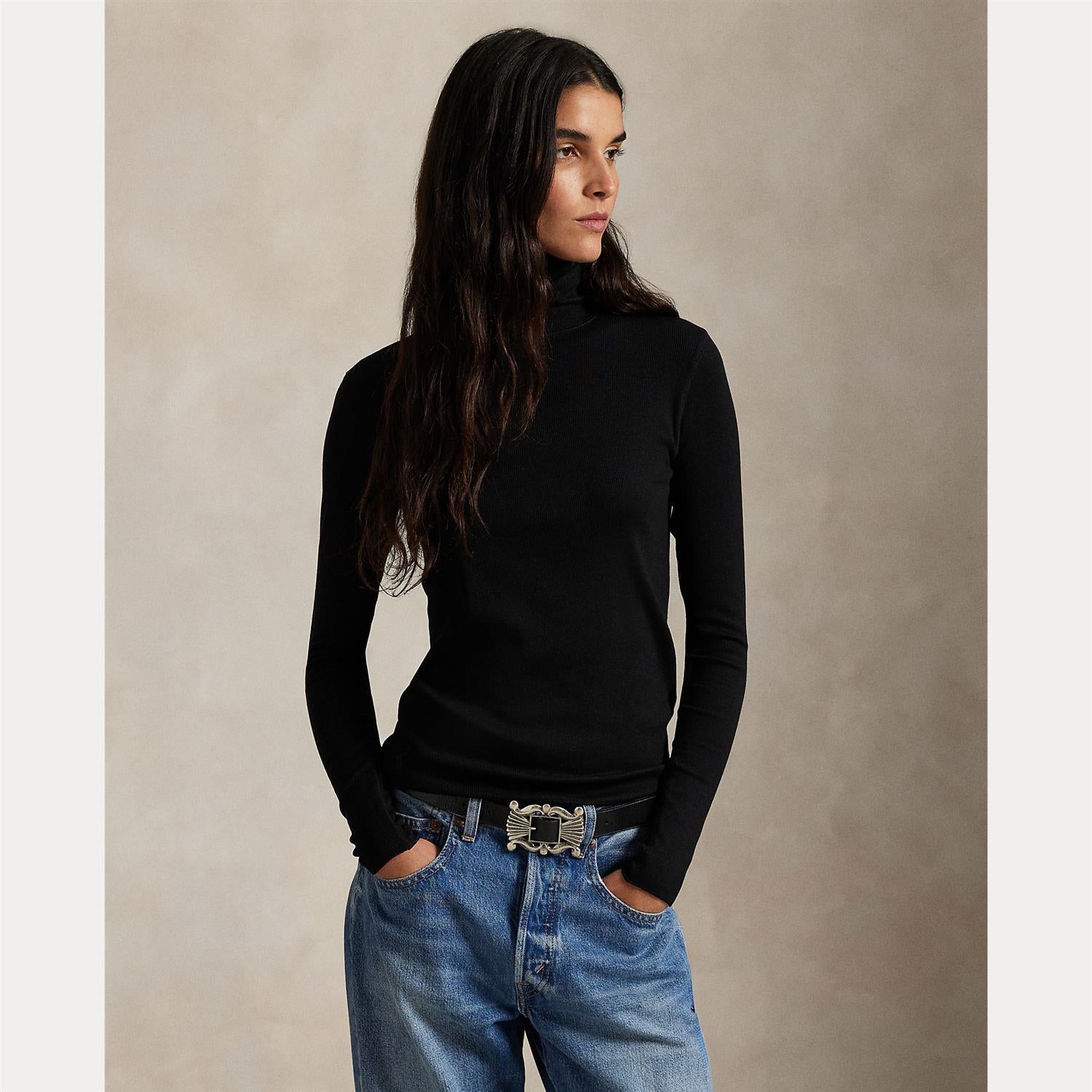 Stretch-Blend Turtleneck Black