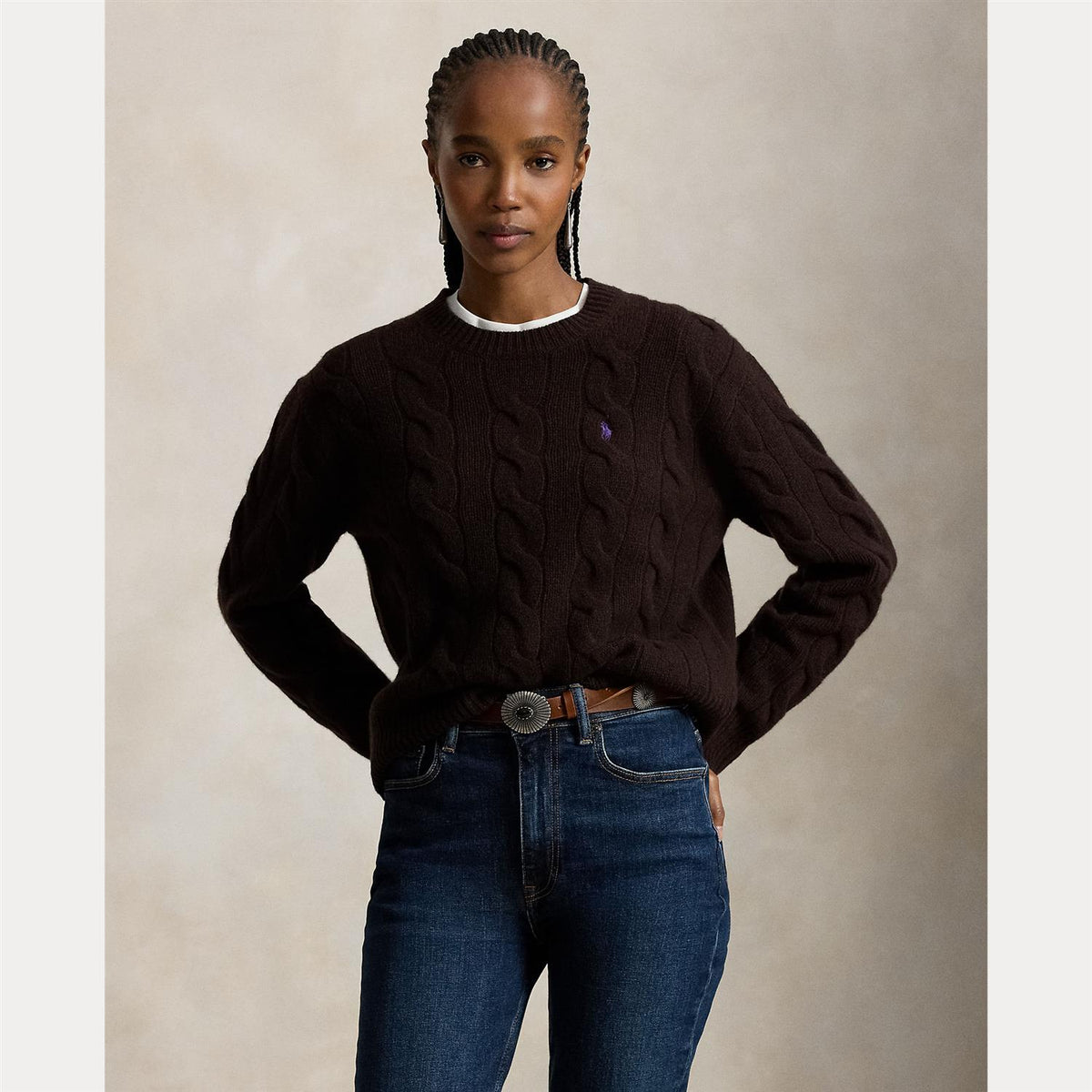 Cable-Knit Wool-Cashmere Sweater Walnut Brown Melange
