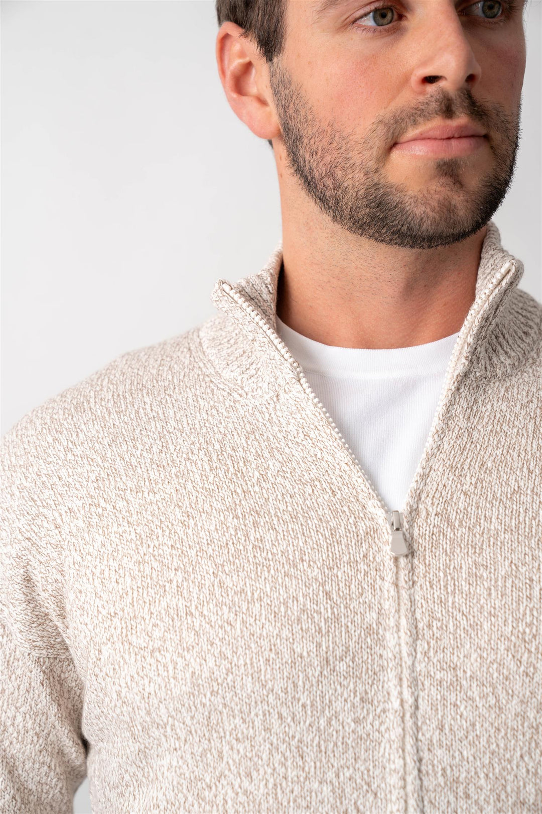 Full Zip Cotton  - White/Beige