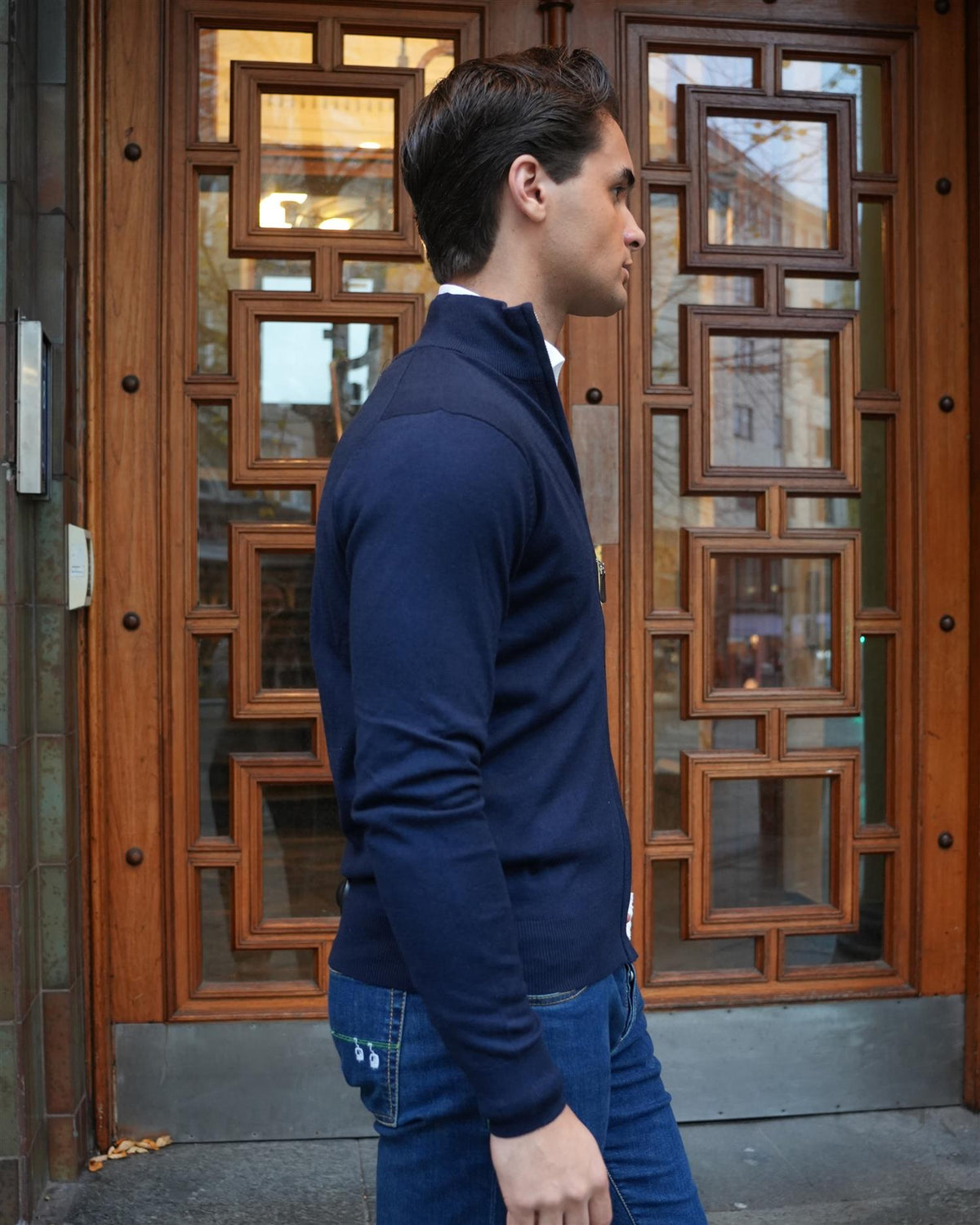 Full Zip Cashmere Blend - Navy
