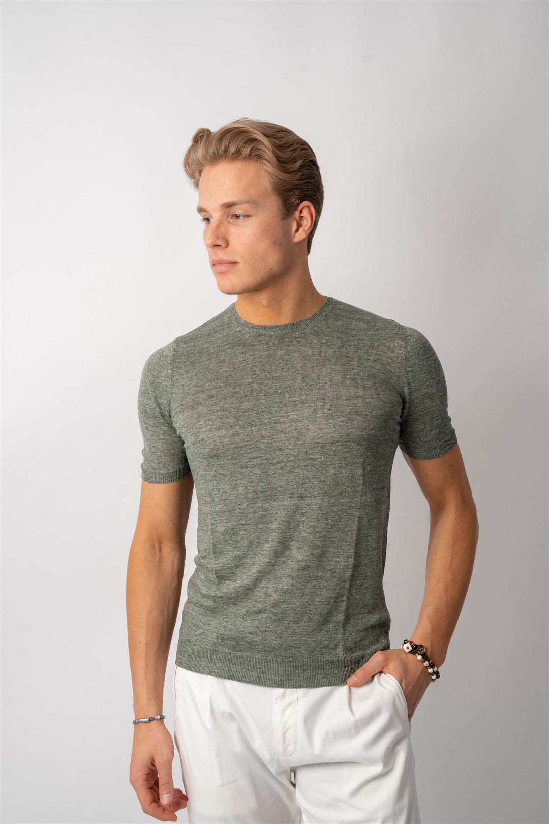 Knitted Linen T-shirt - Green