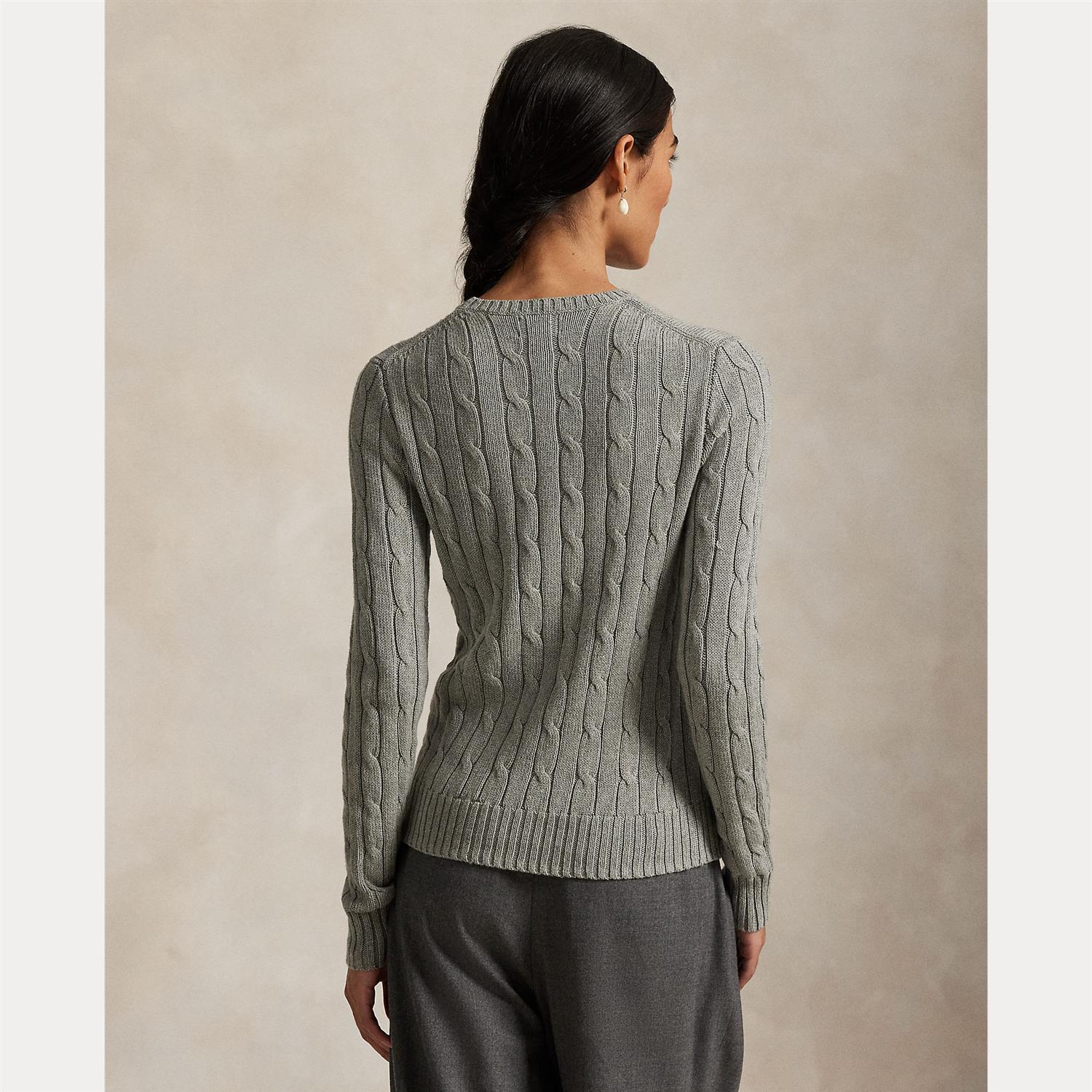 Cable-Knit Cotton Crewneck Sweater Grey