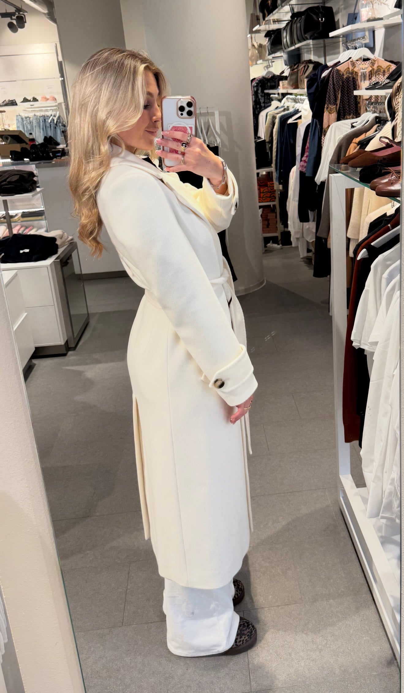 Long Coat White Belt and Buttons