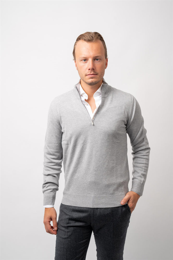 Half Zip Wool-Cashmere - Light Grey