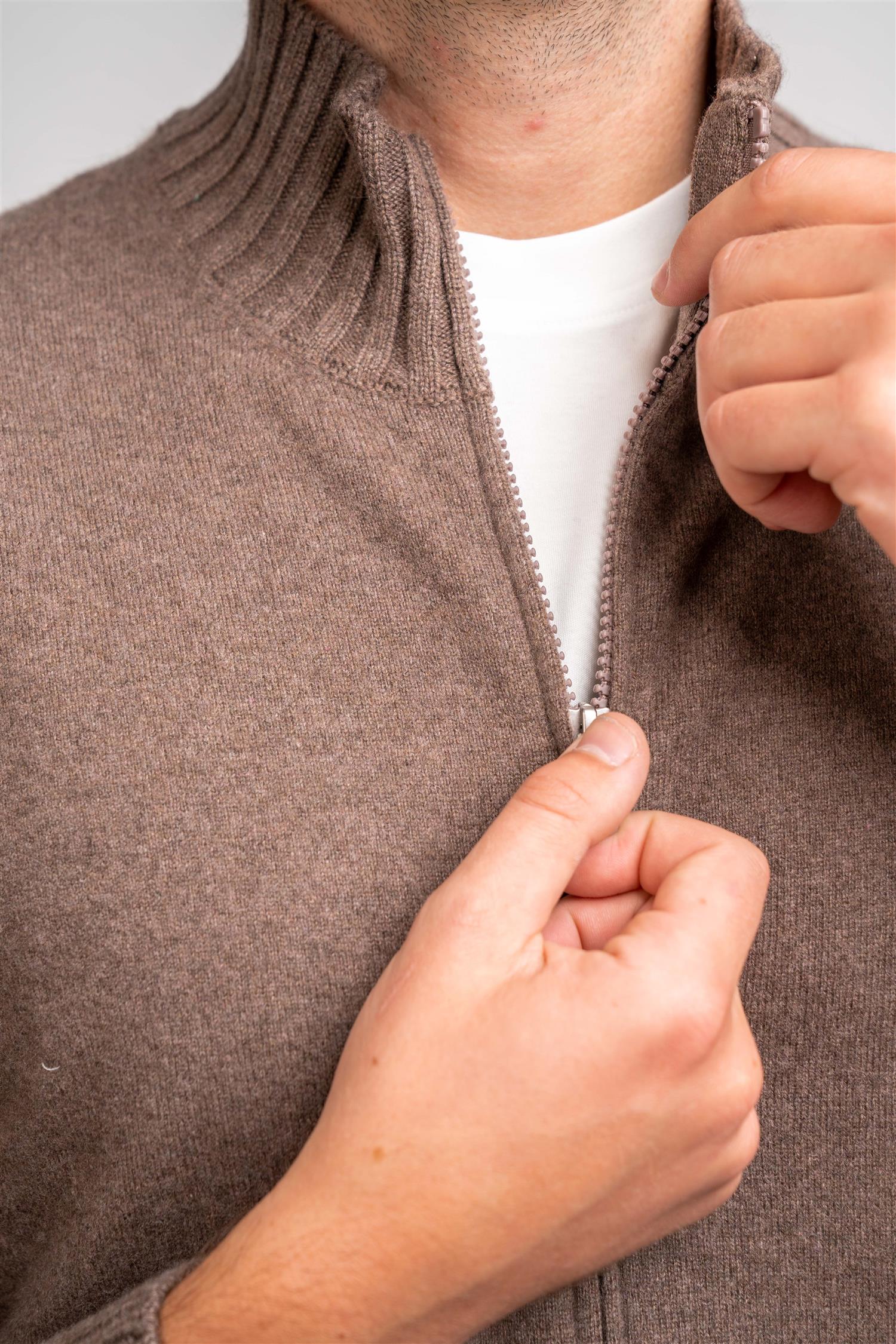 Full Zip Felted Cashmere - Brown