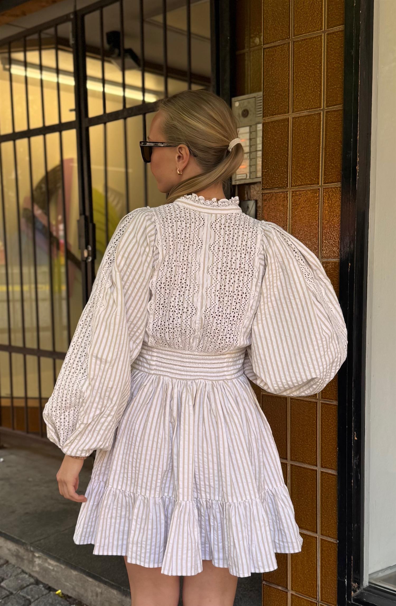 Seersucker Mini Dress Khaki Stripe