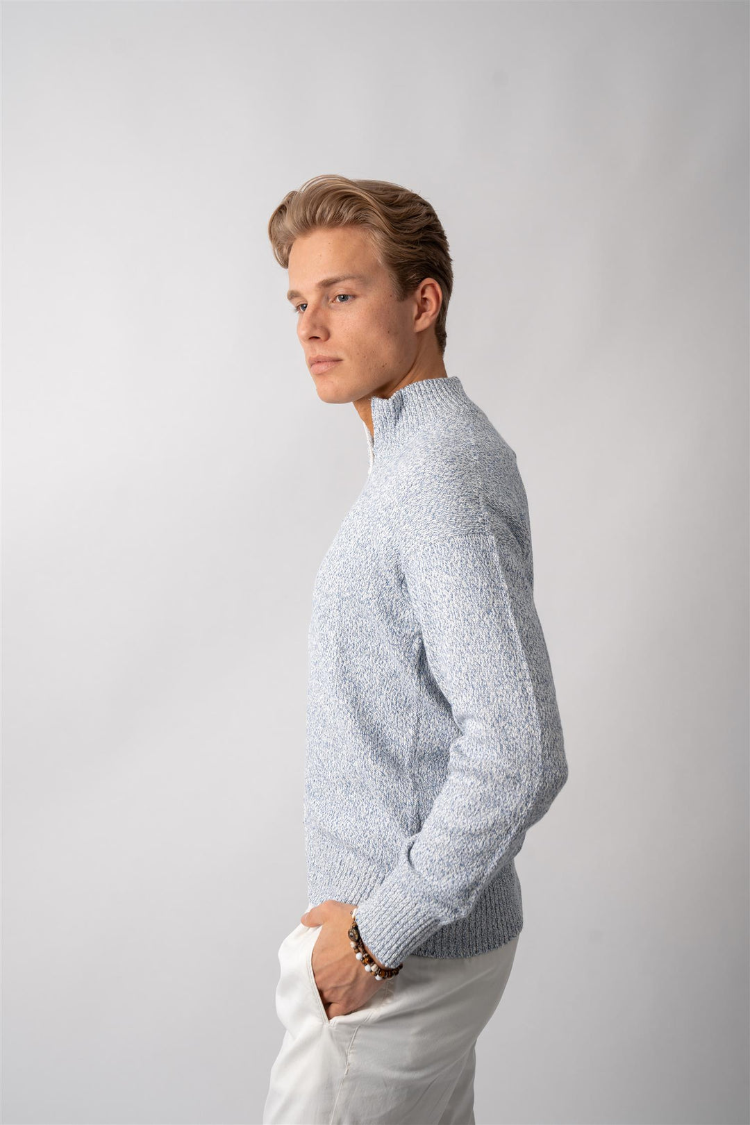 Full Zip Cotton  - Blue/White