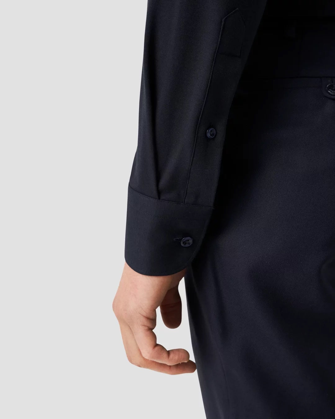 Navy Blue Cotton Four-Way Stretch Shirt Slim