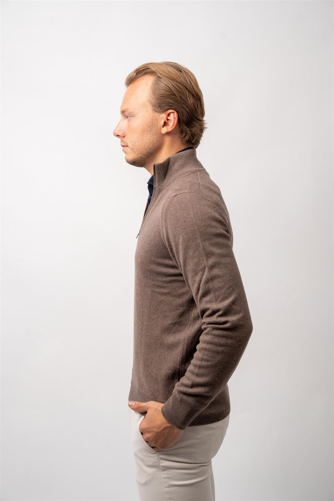 Half Zip Wool-Cashmere - Light Brown