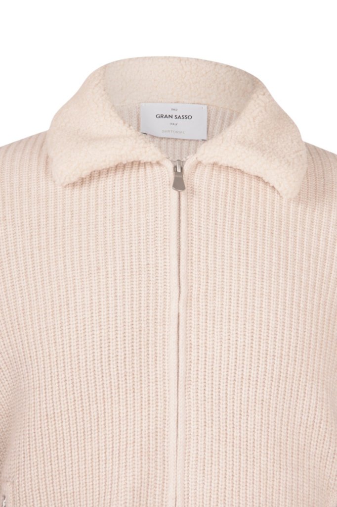 Full Zip Cardigan Sherpa Collar - Beige