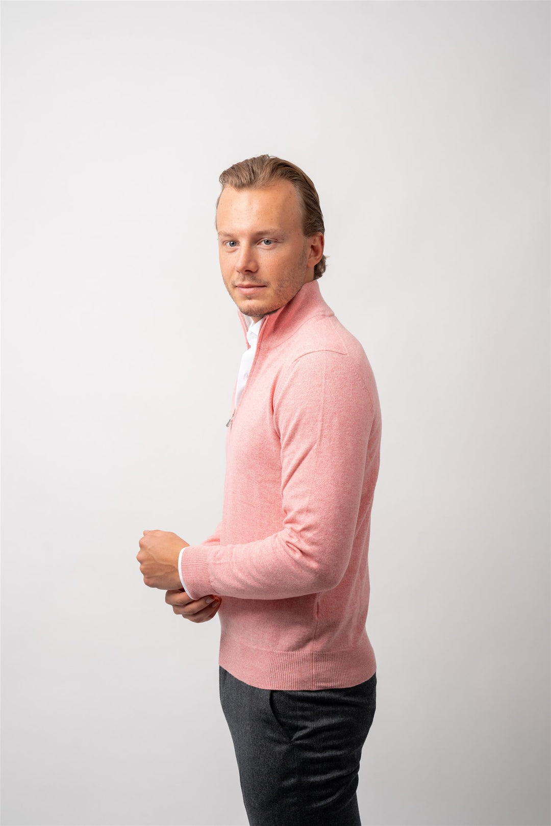 Half Zip Wool-Cashmere - Pink