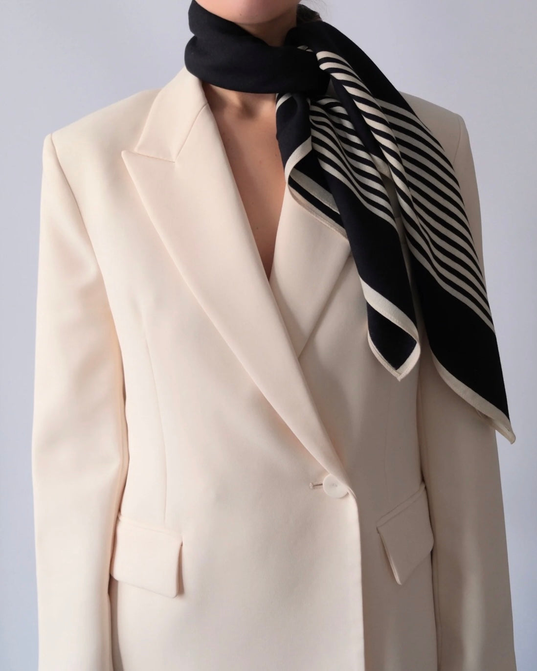 Striped Wool Scarf Black & Cream 90x90