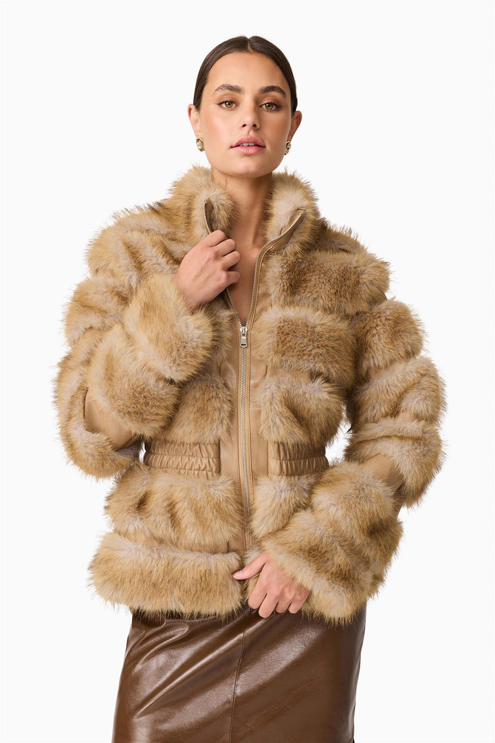 Aisling Faux Fur and Leather Jacket Taupe