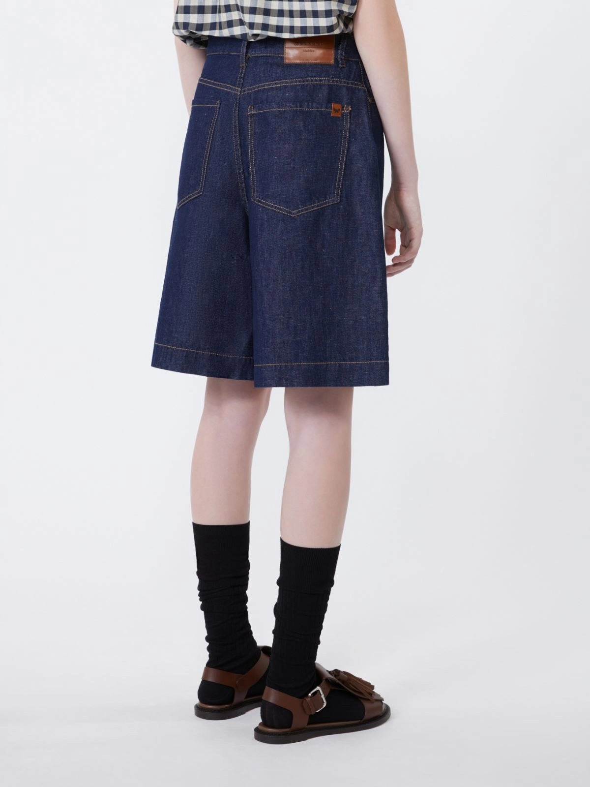 Cotton & linen denim Bermuda shorts