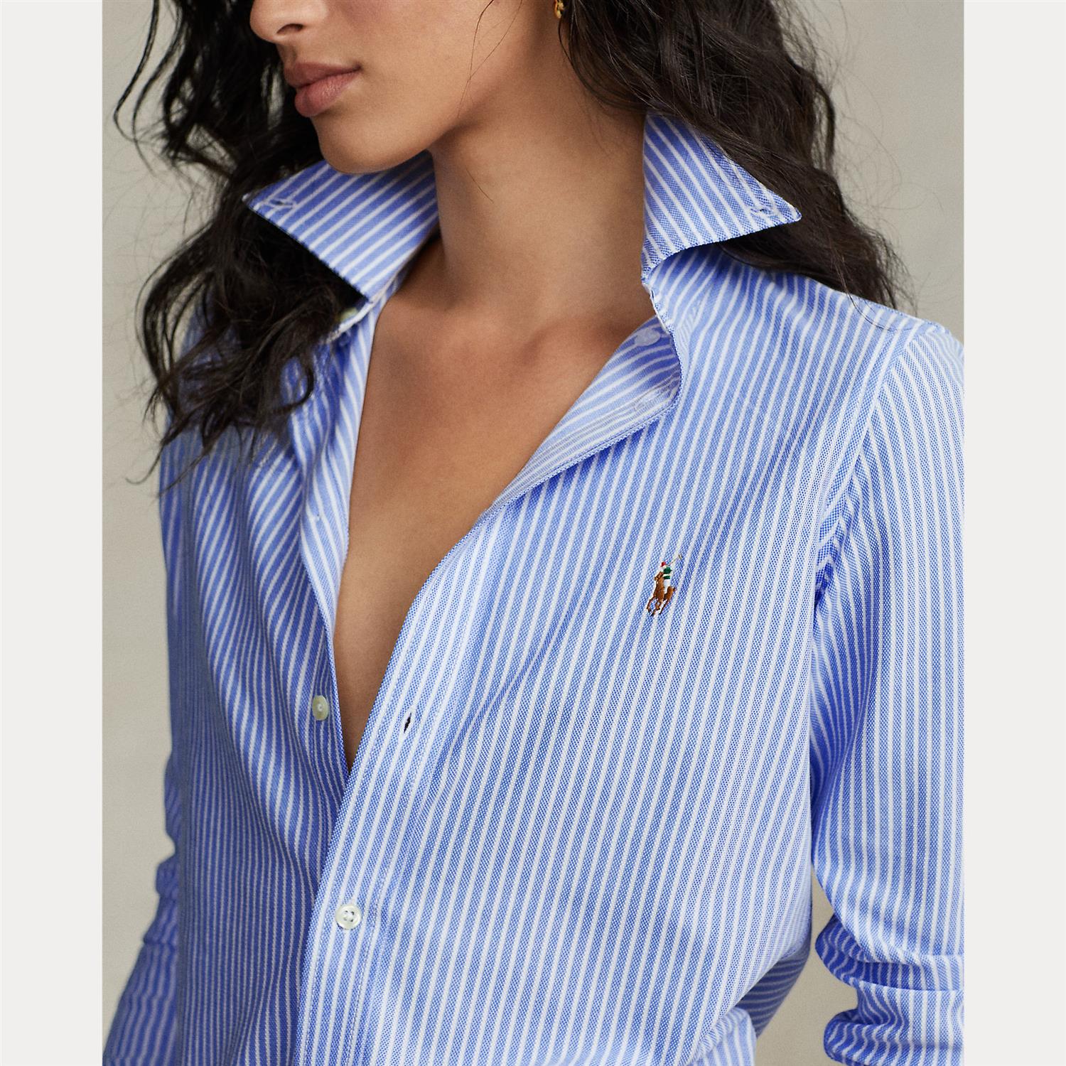 Striped Knit Oxford Shirt Blue/White