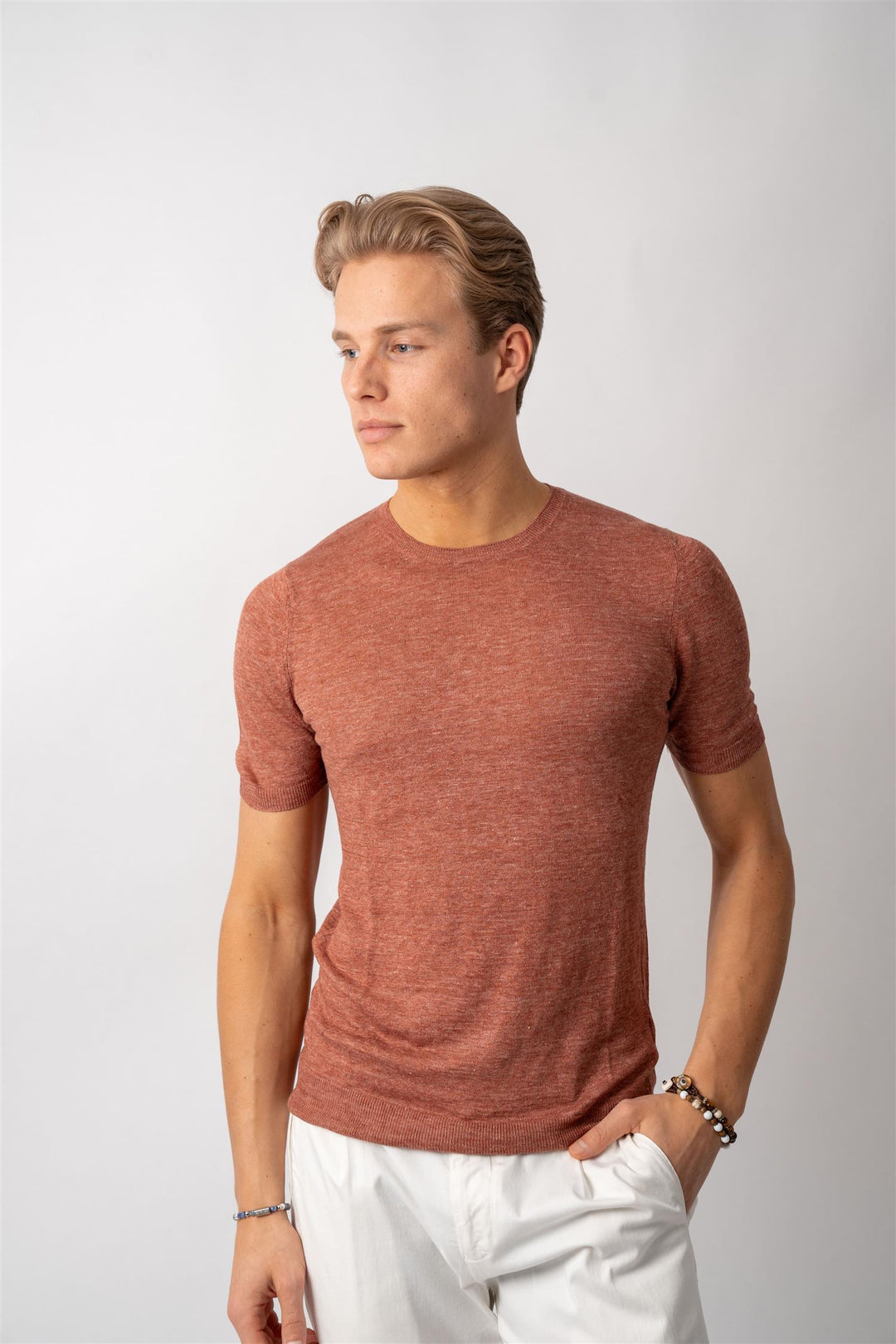 Knitted Linen T-shirt - Rust