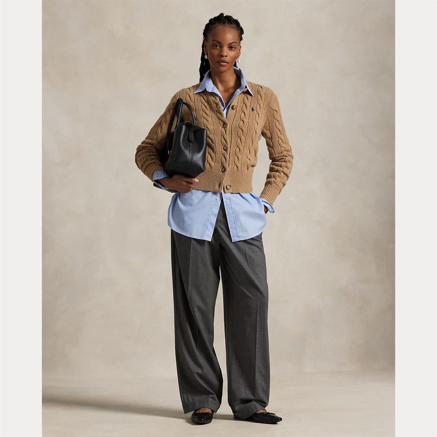 Sweater Cardigan Camel Melange