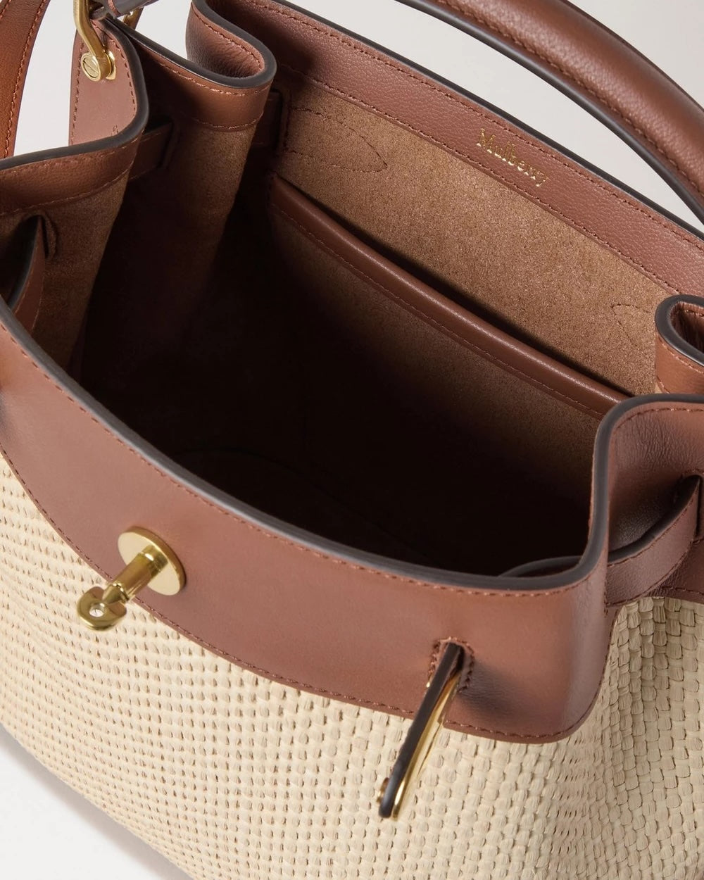 Islington Bucket Raffia & Leather Ecru-Bright Oak
