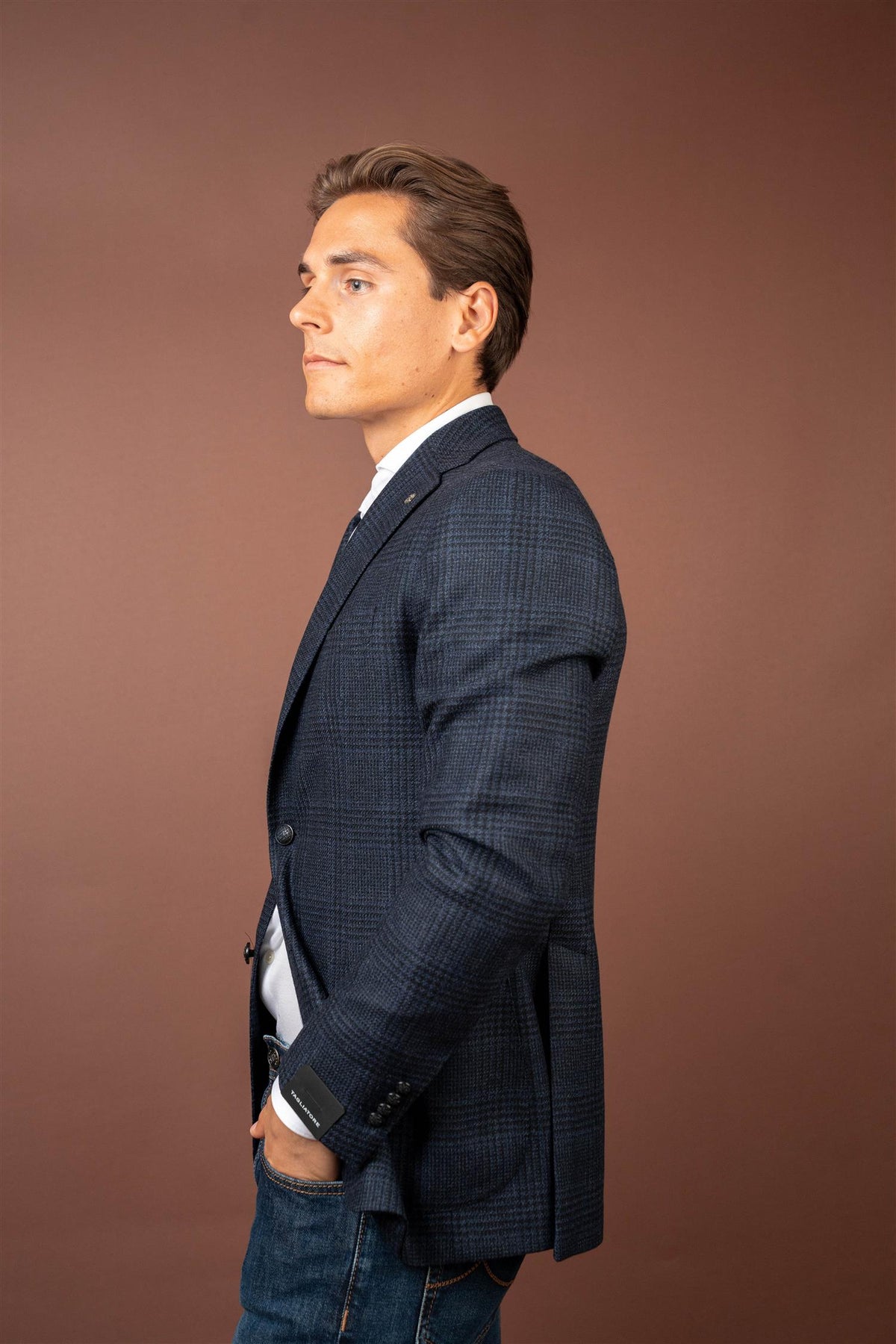 Check Wool Blazer - Navy