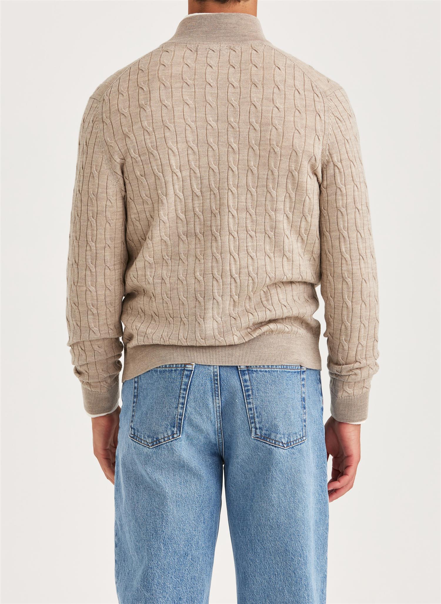 Merino Cable Zip Cardigan - Khaki