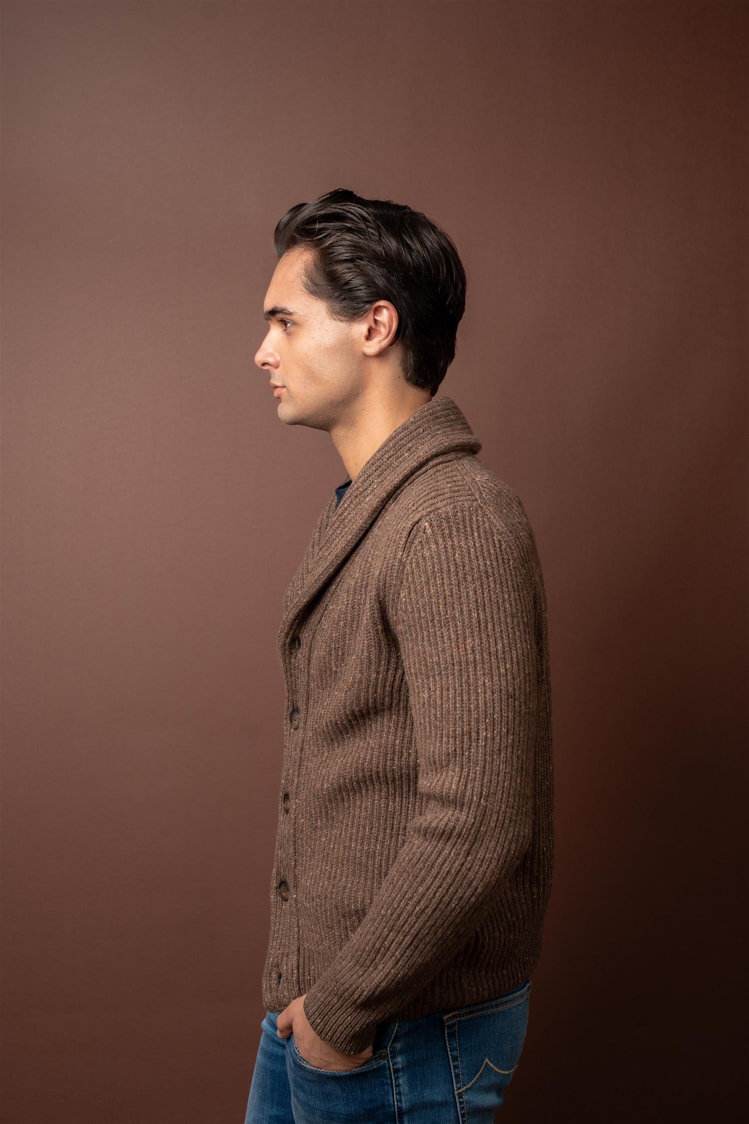 Shawl Collar Cardigan - Brun