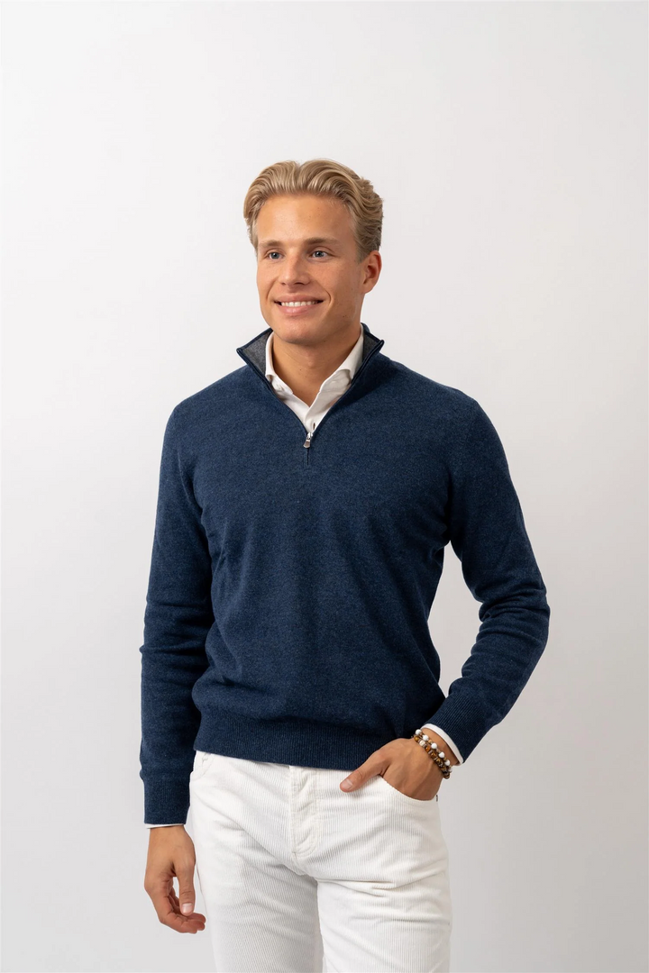 Half Zip Wool-Cashmere - Navy