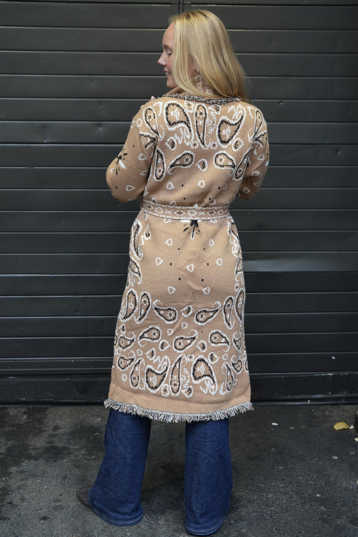 Fringed Paisley Jacket Maxi - Camel