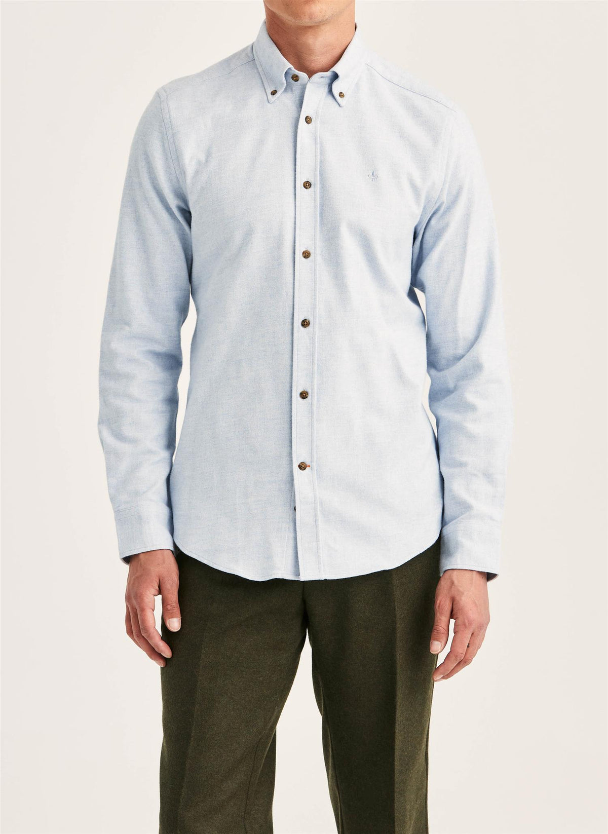 Flannel Herringbone Shirt Slim - Light Blue