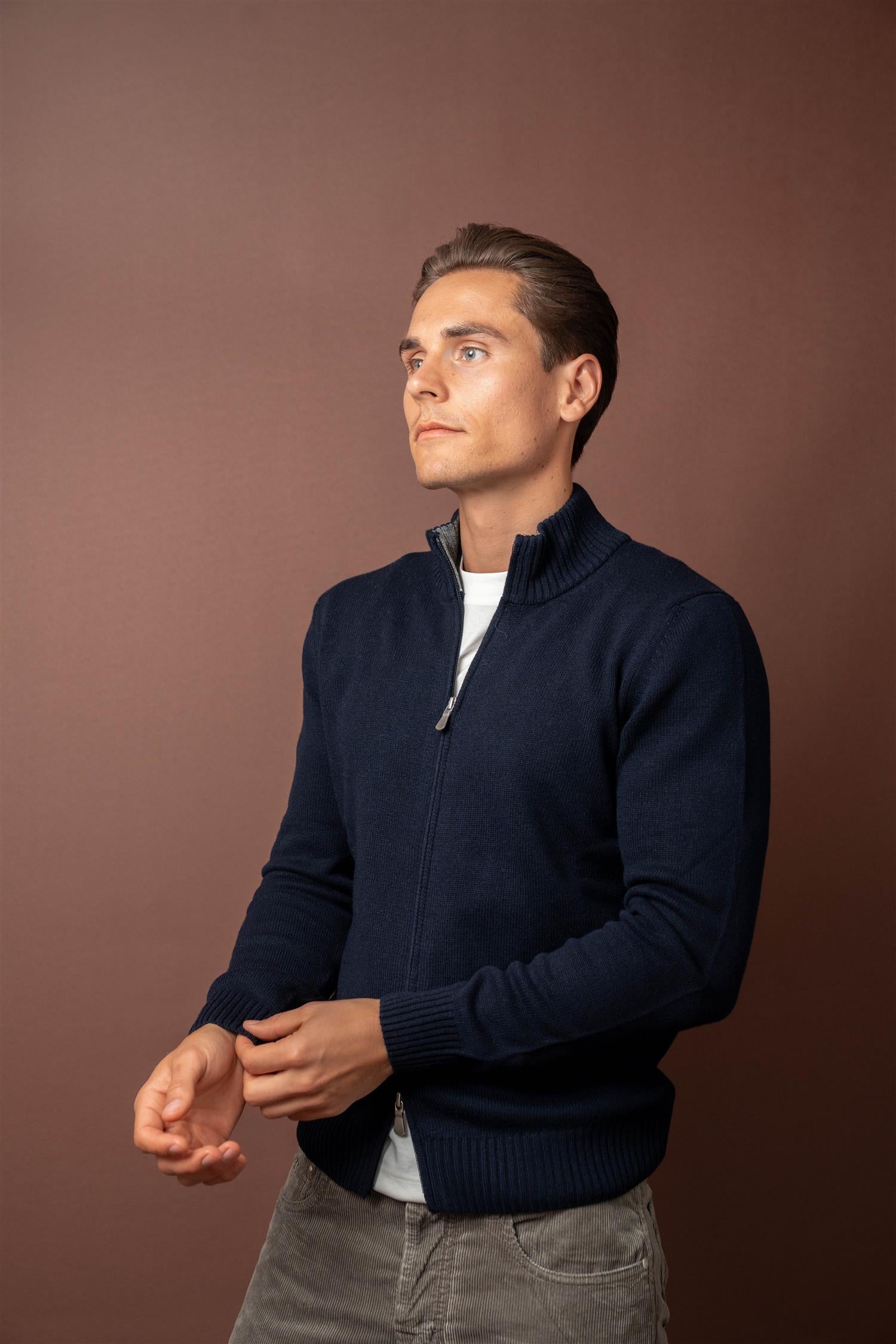 Full Zip Cardigan Wool - Cashmere - Navy