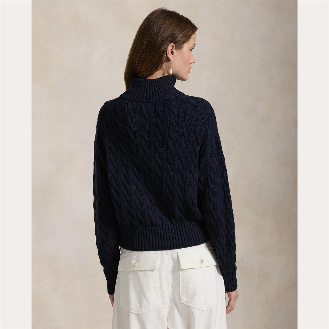 CABLE-KNIT COTTON QUARTER ZIP SWEATER