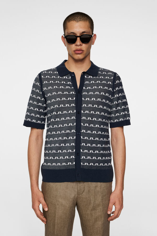 Rolando Logo Jacquard Polo - Navy