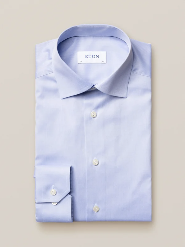 Super Slim Light Blue Signature Twill Shirt - Cut Away Single