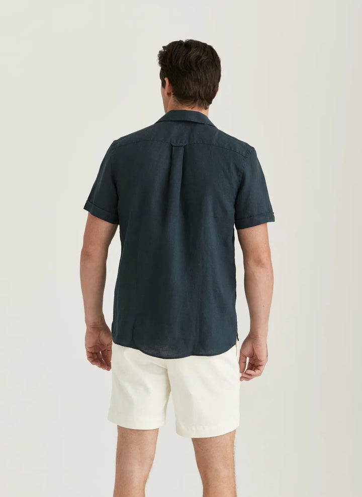 Short Sleeve Linen Shirt Navy