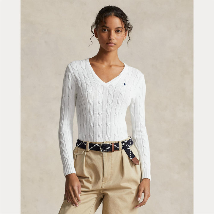 Cable-knit cotton v-neck sweater